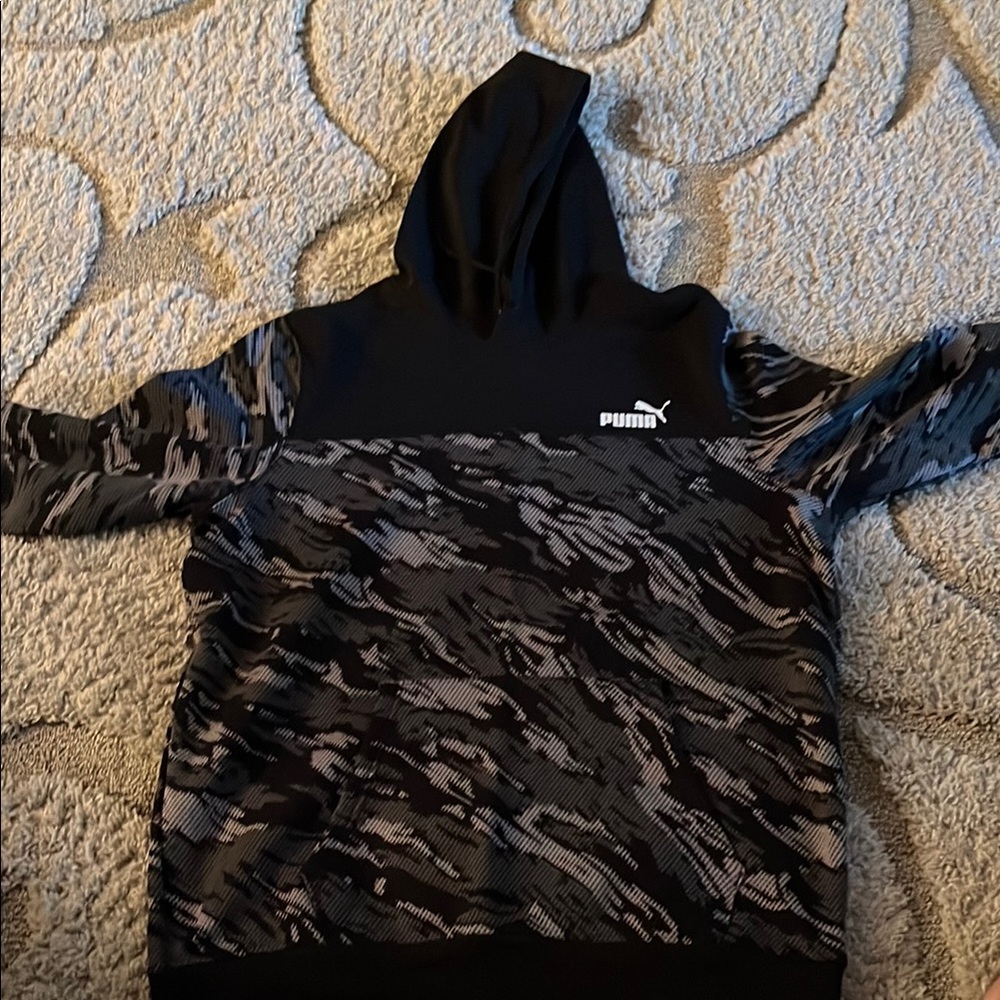 PUMA Black and Gray Camouflage Hoodie
